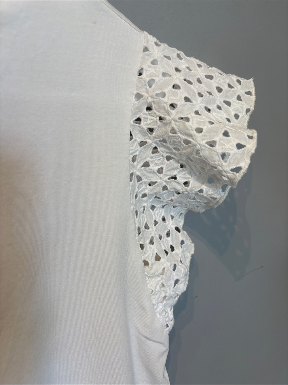 Karl Lagerfeld Paris White Top with Lace Flutter Sleeves - Picture 5 of 6